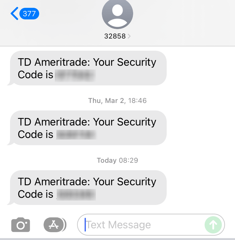 Short Code TD Ameritrade text messaging